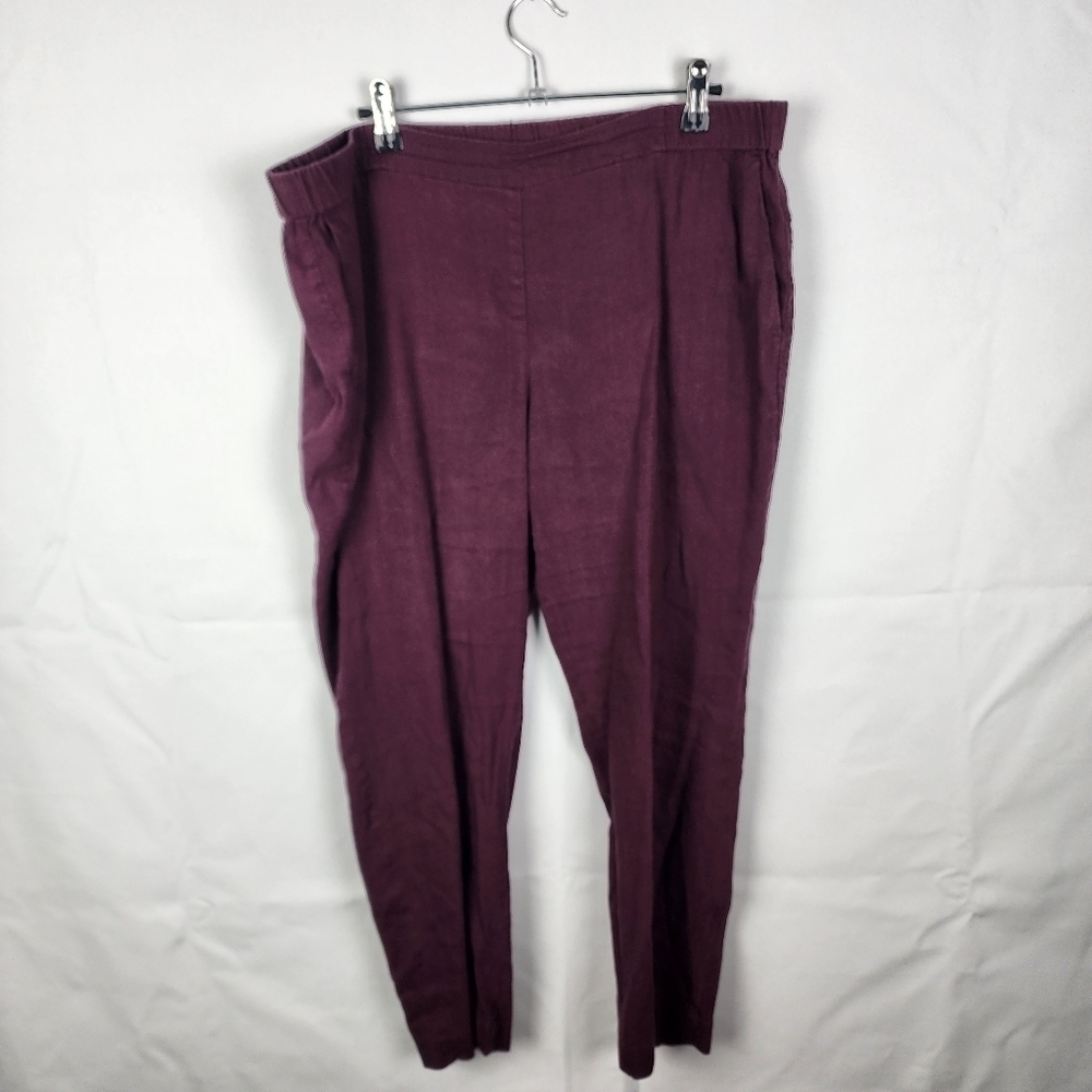 J.‎ Jill Linen Stretch Tapered Pants Burgundy Plum Elastic Waist Womens Large